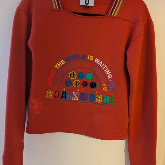 Burnt Orange Cropped Square-neck sweatshirt - Picture 2 of 5